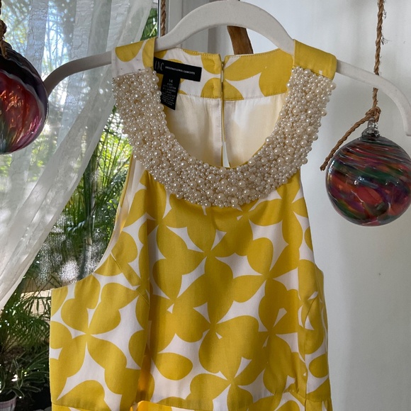 INC International Concepts Pearl Embellished Yellow/Gold Dress - Picture 10 of 12